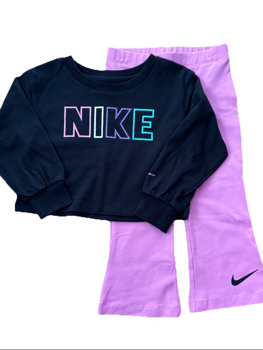 Nike Little Girls Cropped Boxy L/S Tee With High Rise Flared Leggings Set - 2t